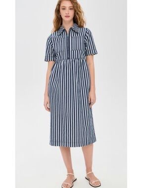 Aligne Navy and White Midi Denim Shirt Dress